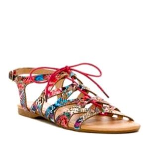 Nordstrom Anna Chelssi Pink Multicolor Snakeskin Lace-up Gladiator Sandal Sz 7.5